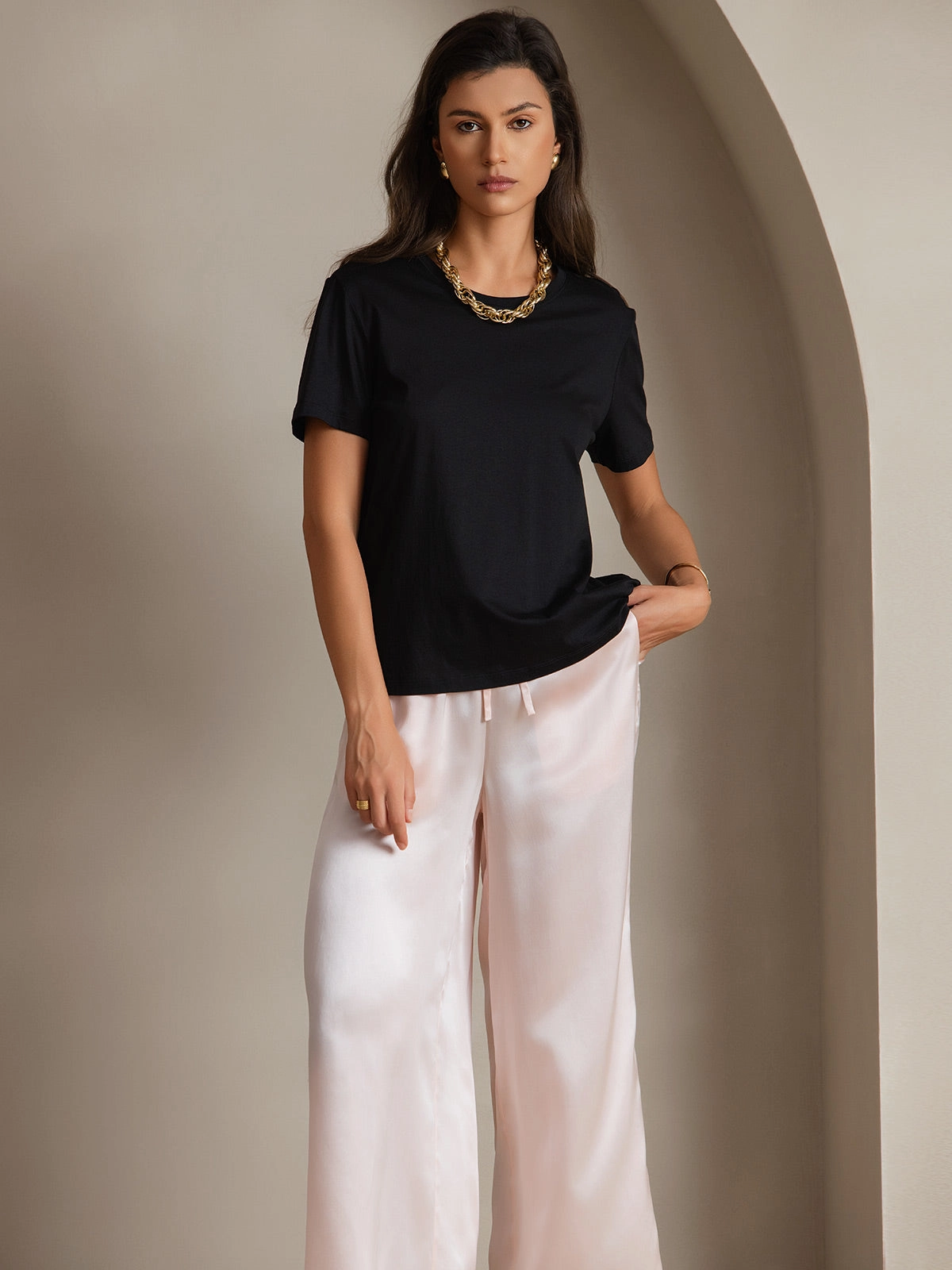 Silk Knitted Round Neck T-Shirt