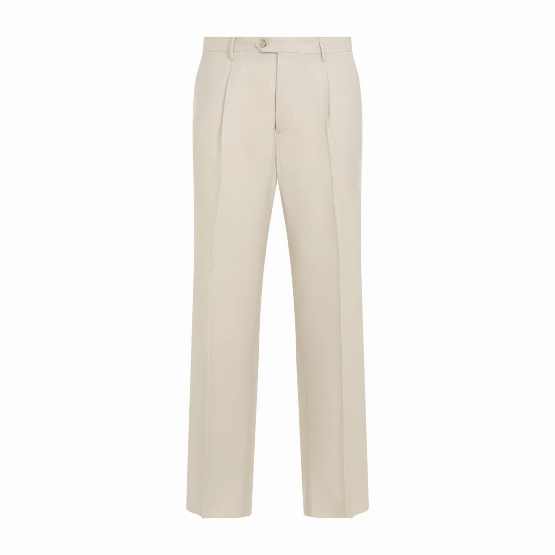 Single Pleat Ecru Wool Pants