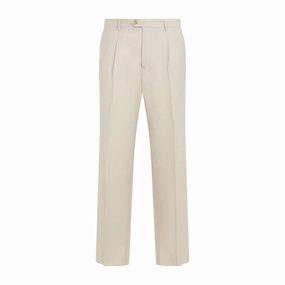 Single Pleat Ecru Wool Pants