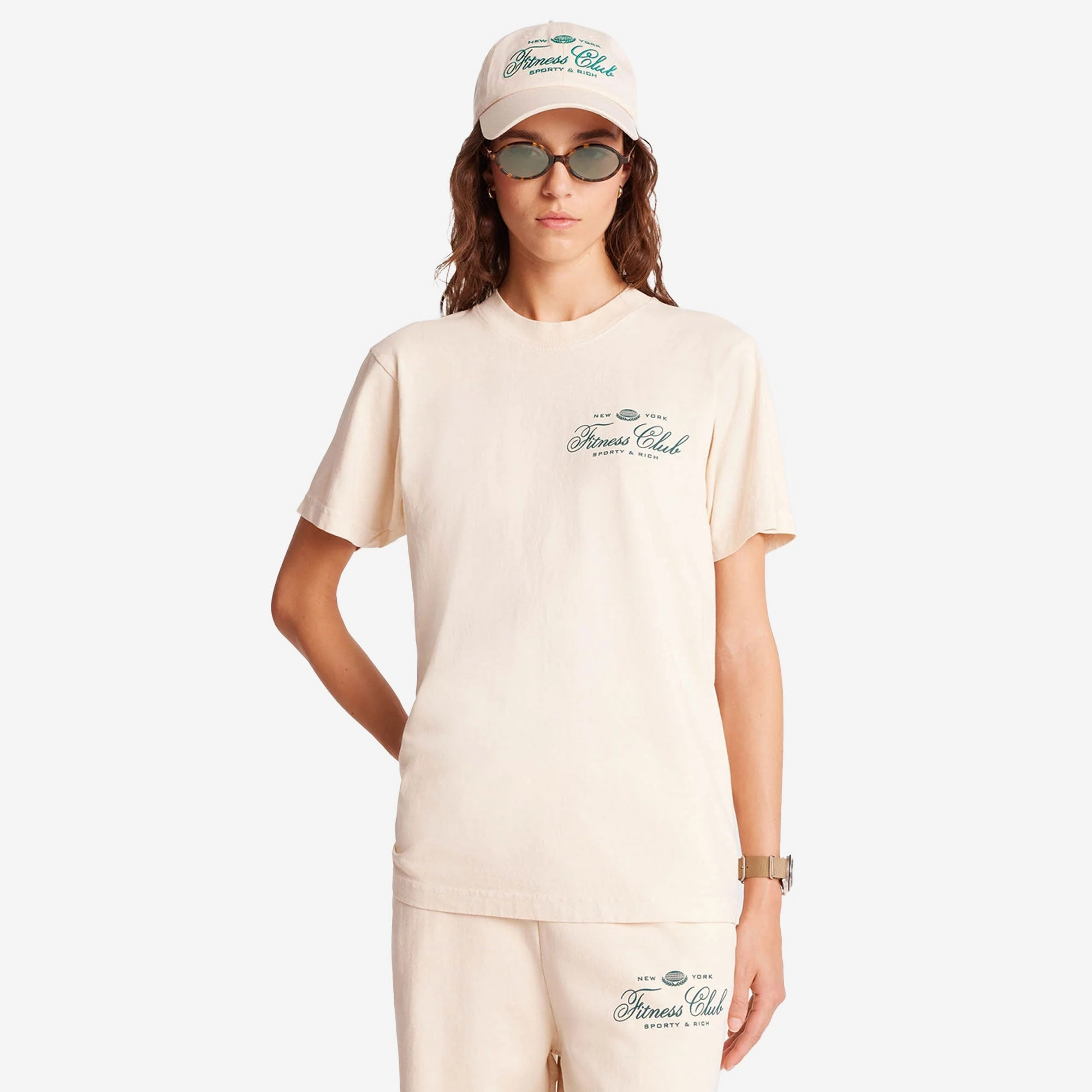 SPORTY & RICH | FITNESS WORLD T-SHIRT { CREAM/ALPINE