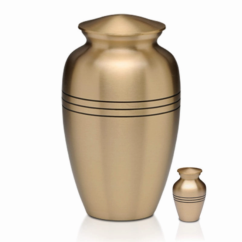 Traditional Brass Cremation Urn with Decorative Rings