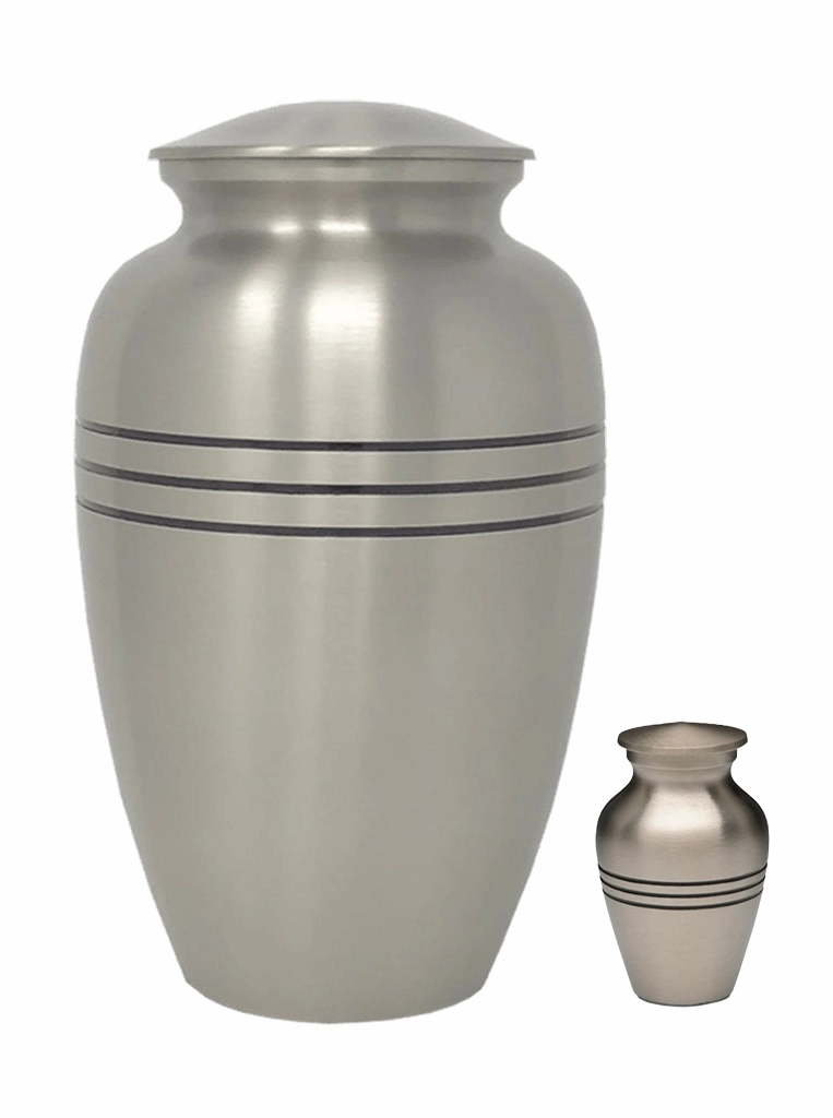 Traditional Pewter Cremation Urn with Decorative Rings