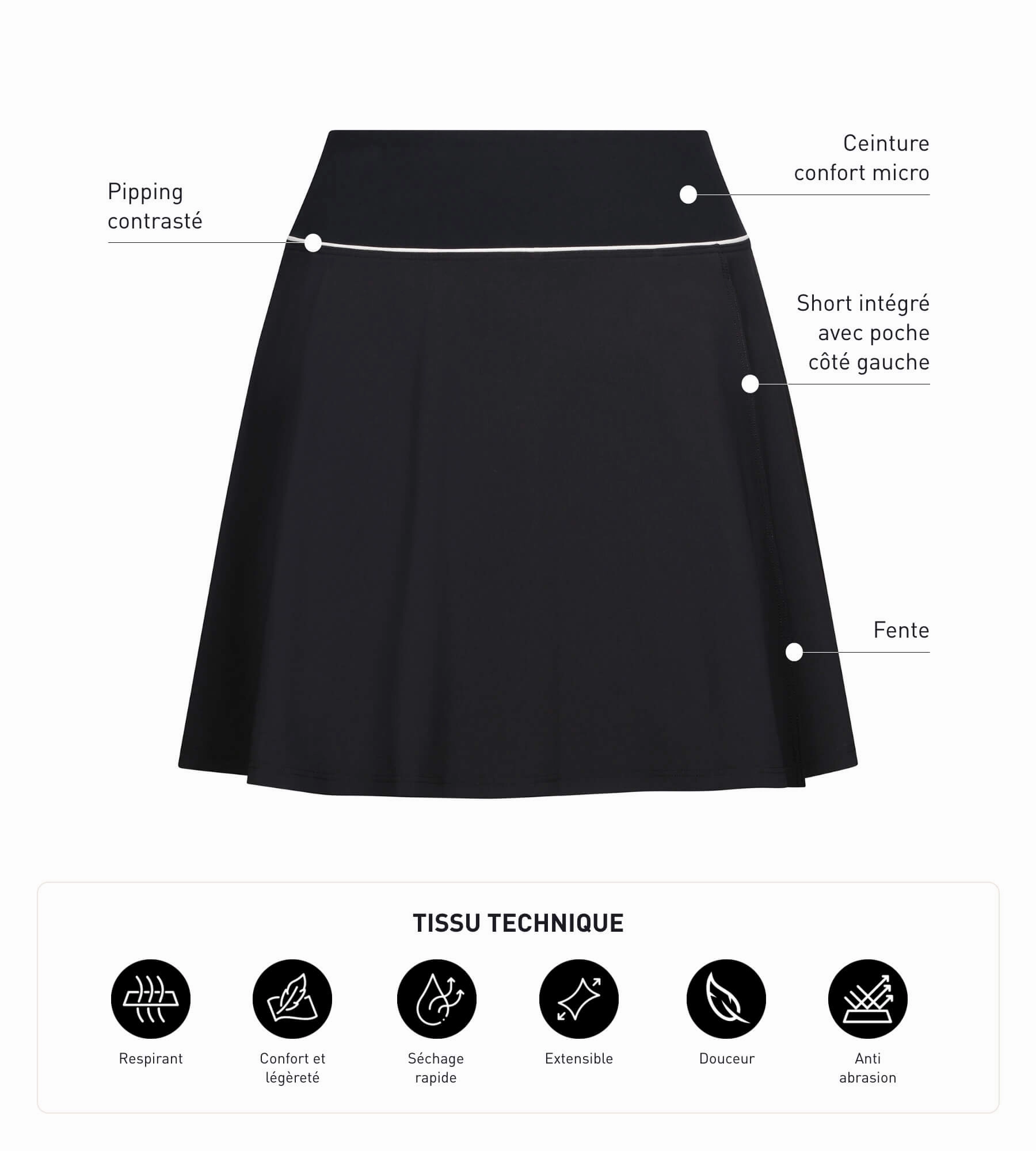 Women's microfibre short skirt Black Dim Move