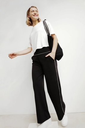 Women's stretch jersey wide-leg sports trousers Black Dim Move