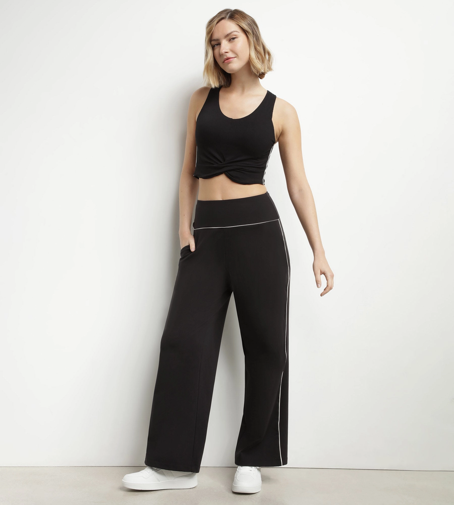 Women's stretch jersey wide-leg sports trousers Black Dim Move