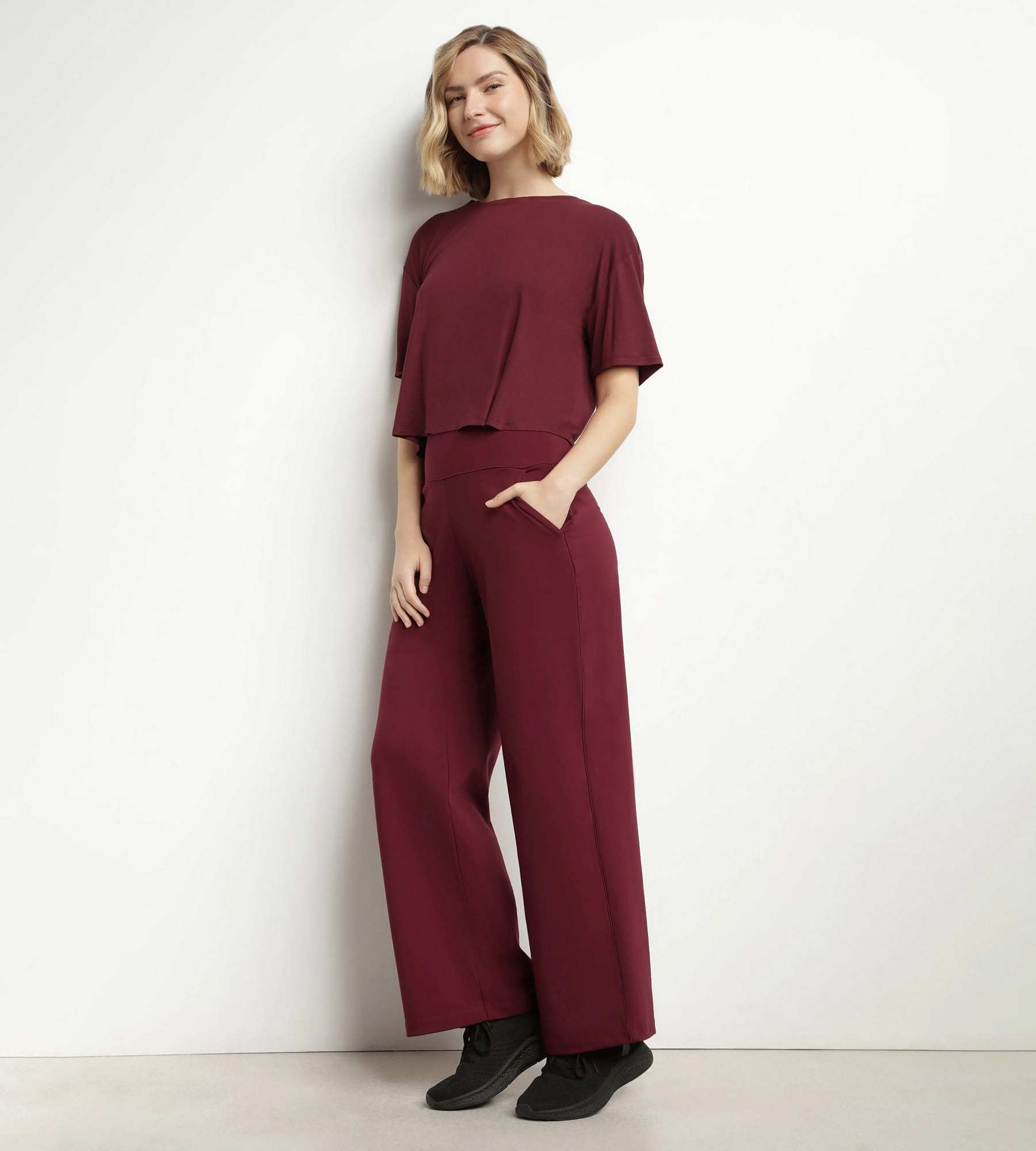 Women's stretch jersey wide-leg sports trousers Bordeaux Dim Move