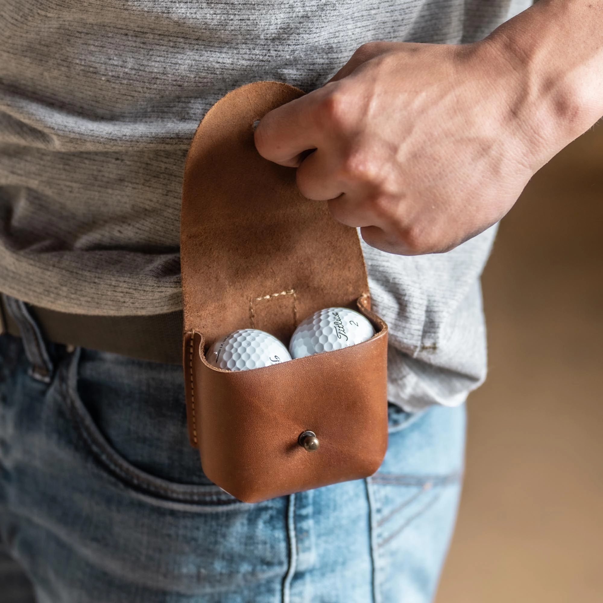 Your Logo   Our Leather - Personalized Fine Leather Golf Ball Holster - Custom Logo and Corporate Gifting